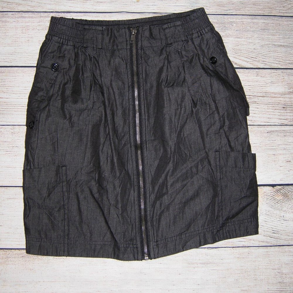 Zip Front Black Chambray Mini Skirt S